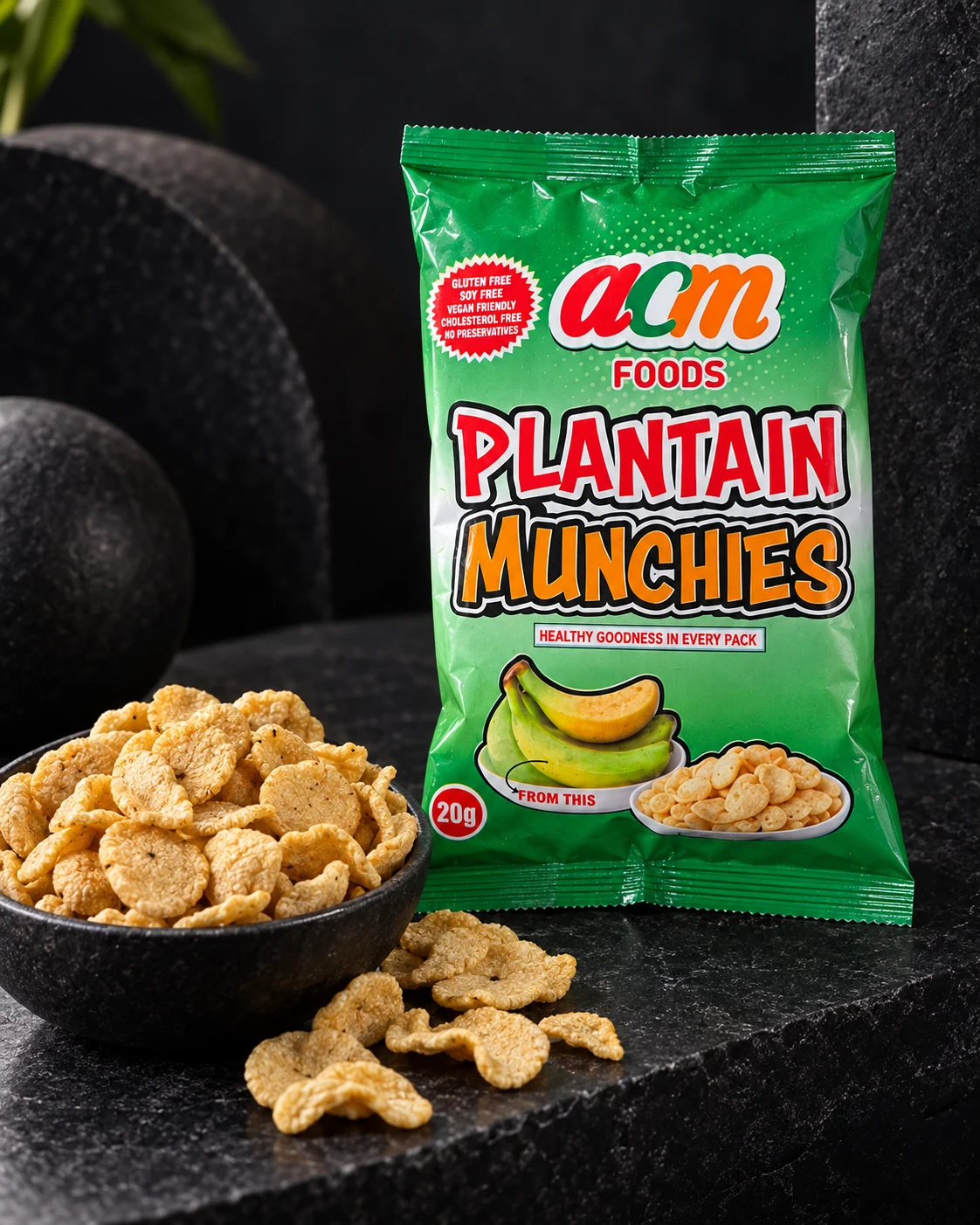 Plantain Munchies 20g pack and snack